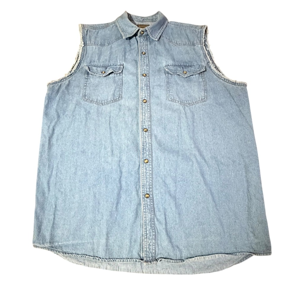 C.E. Schmidt Workwear Mens Denim Light Wash Sleeveless Pearl Snap Shirt Size L